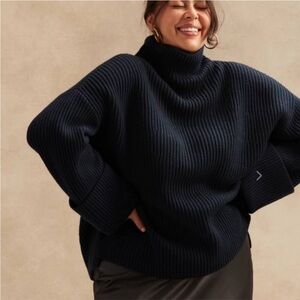 Banana Republic Oversized Funnel Neck Merino Cashmere Sweater Navy Size Small